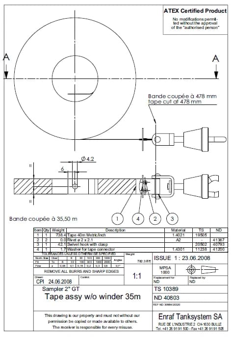 Tape Assy W/O Winder for Hermetic Sampler GT /GTX CHEM - 35 Meters P/N: TS 10389 - Image 7