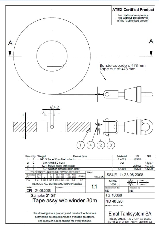 Tape Assy W/O Winder for Hermetic Sampler GT /GTX Chem - 30 Meters P/N: TS10368 - Image 6
