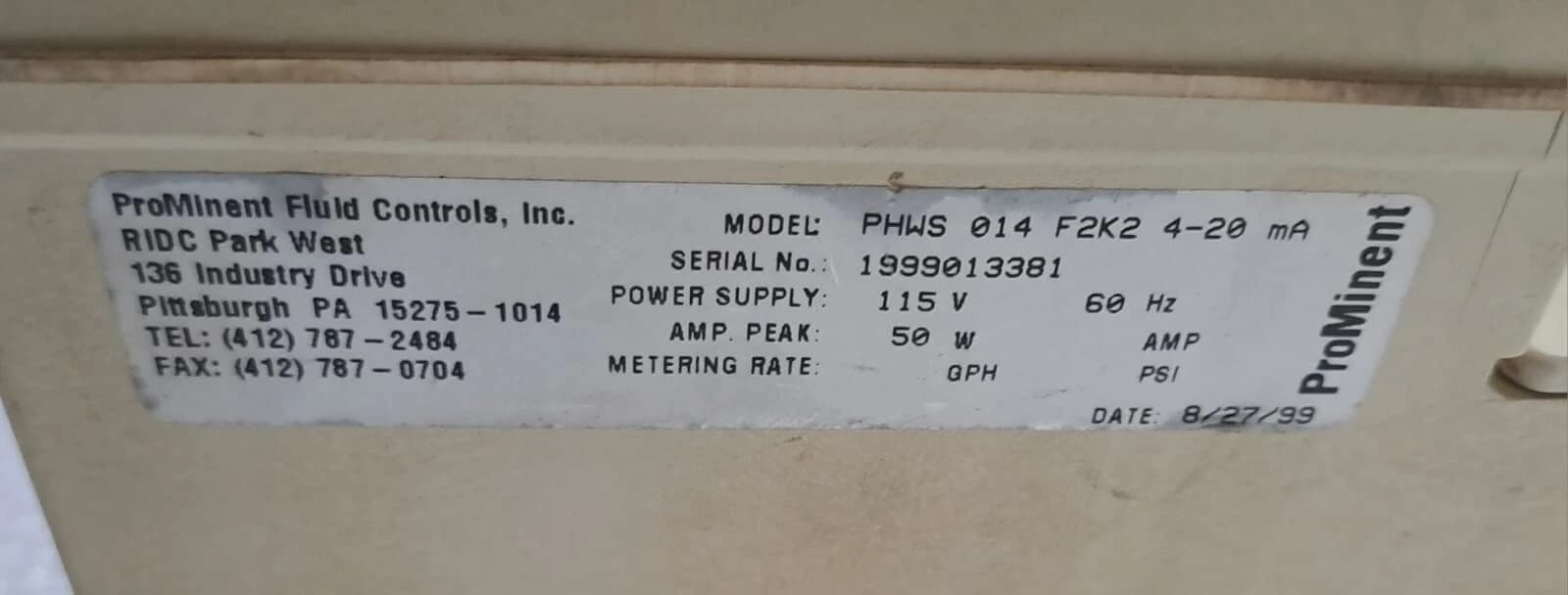 PROMINENT FLUID CONTROLS  PHWS 014 F2K2 4-20 MA DULCOMETER CONTROLLER SYSTEM - Image 3