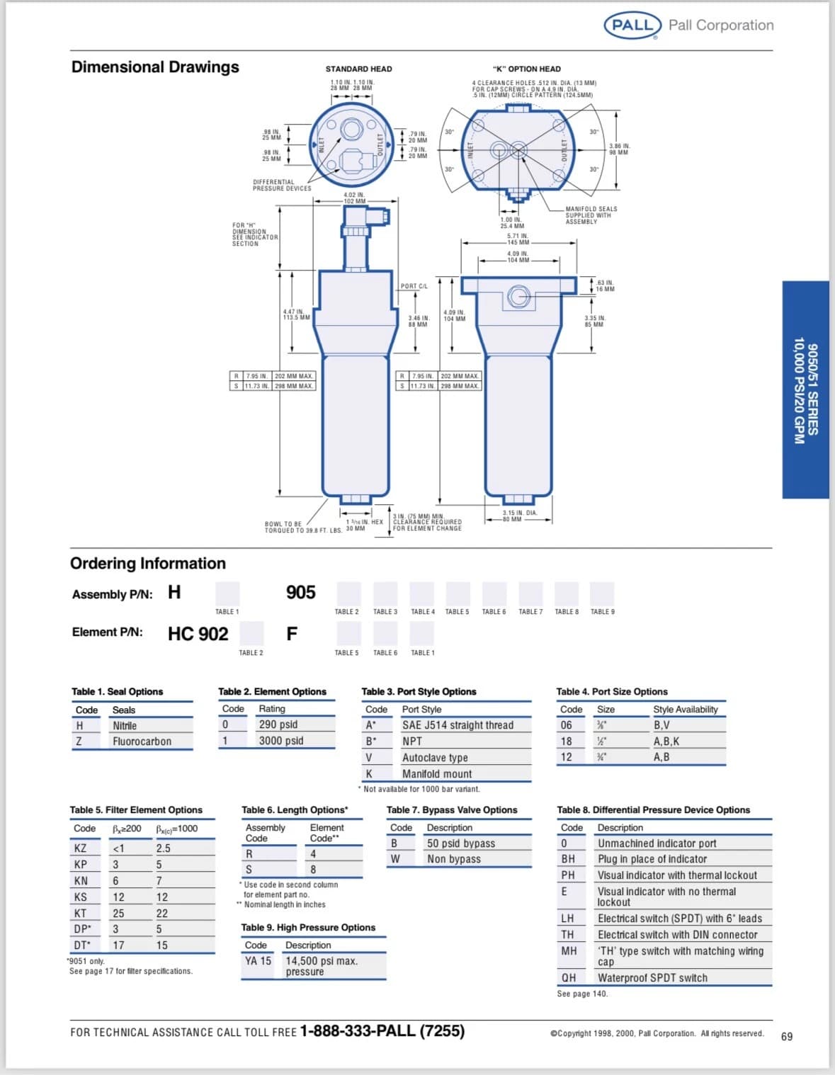 Pall Filter 'K' Head, 0-10,000 PSI 9050/51-High Pressure Filter